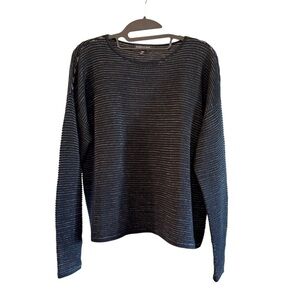 Eileen Fisher Womens Sweater Black White Knit Stripe Long Sleeve Jewel Neck M